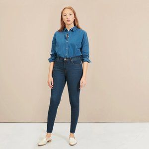 NWT EVERLANE Authentic Stretch Mid-Rise Skinny, Dark Blue Wash, Size 30 Ankle